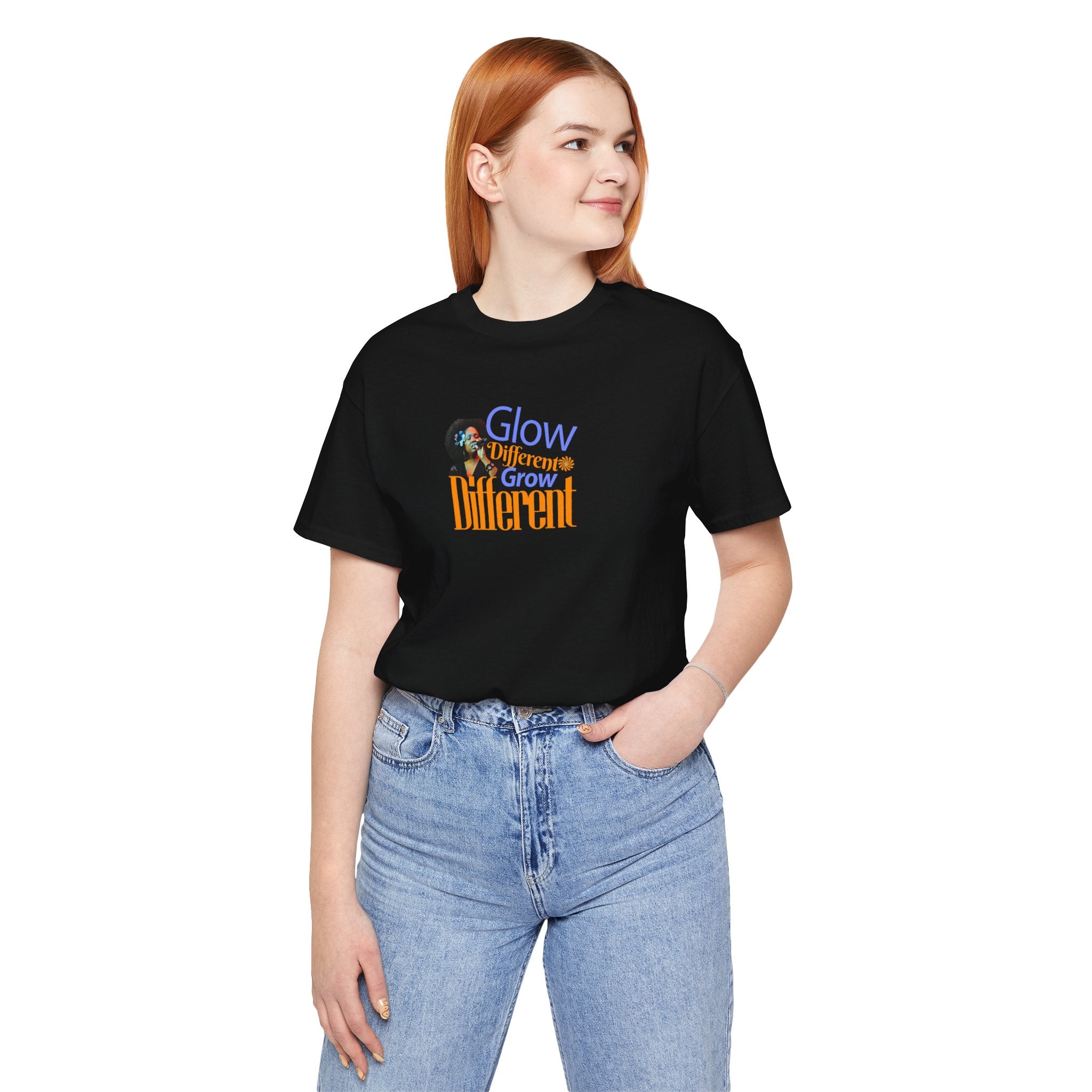 Inspirational Graphic Tee – 'Glow Different, Grow Different' Unisex Motivational Shirt